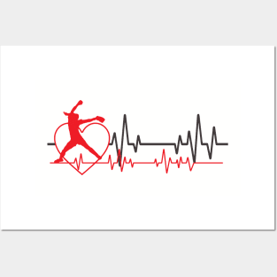 Softball Fastpitch Pitcher EKG Heartbeat Heart Love Softball Pitching Posters and Art